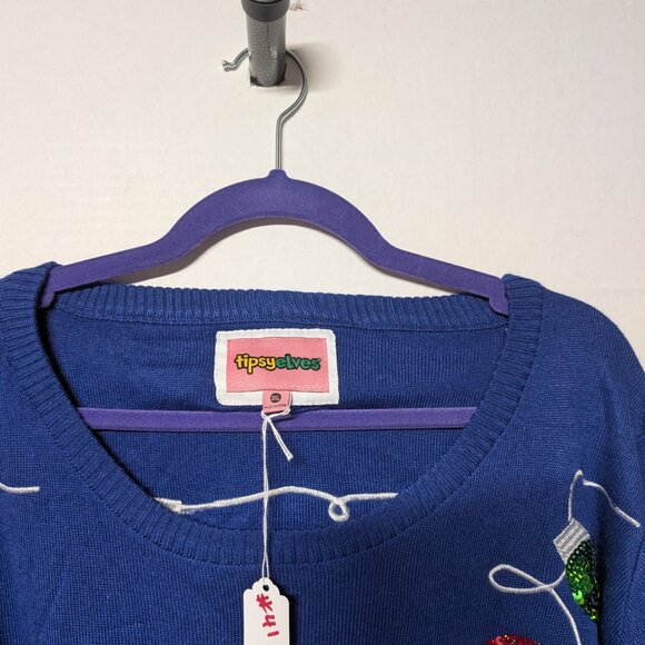 Tipsy Elves Christmas Lights Sweater – Women’s 3XL– Blue Sequin Holiday Ugly - Picture 2 of 3